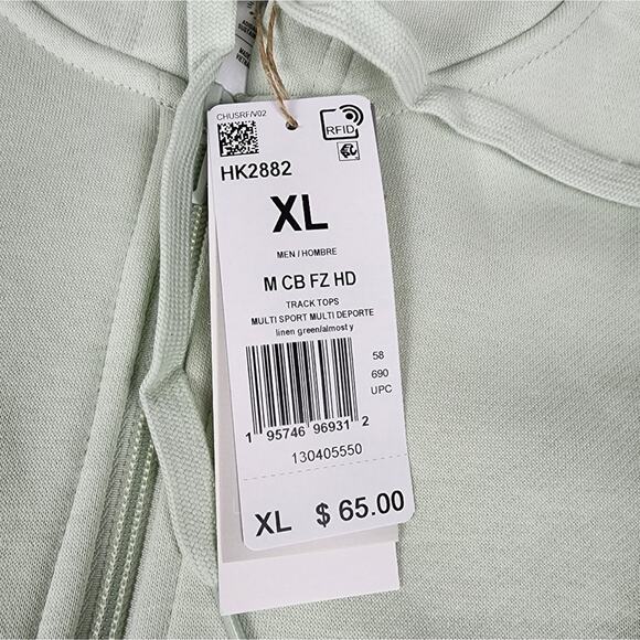 Men's XL adidas Colorblock Full-Zip Hoodie in Linen Green/Alumina/Almost Yellow - Picture 5 of 9